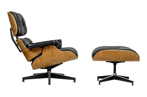 Fotel LOUNGE HM SOFT PREMIUM SZEROKI z podnóżkiem czarny - sklejka orzech, skóra naturalna Fotel LOUNGE HM SOFT PREMIUM SZEROKI z podnóżkiem czarny - sklejka orzech, skóra naturalna