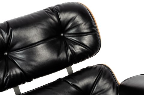 Fotel LOUNGE HM SOFT PREMIUM SZEROKI z podnóżkiem czarny - sklejka orzech, skóra naturalna Fotel LOUNGE HM SOFT PREMIUM SZEROKI z podnóżkiem czarny - sklejka orzech, skóra naturalna