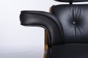 Fotel LOUNGE czarny / orzech z podnóżkiem