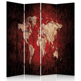 Parawan dwustronny, Rustykalna mapa świata w czerwieni - 145x170