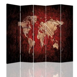 Parawan dwustronny, Rustykalna mapa świata w czerwieni - 180x170