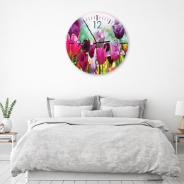 Obraz z zegarem, Kolorowe tulipany - 40x40