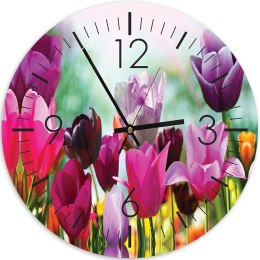 Obraz z zegarem, Kolorowe tulipany - 80x80