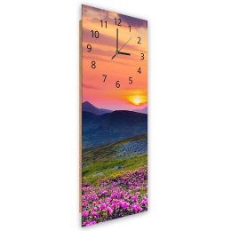 Obraz z zegarem, Górska łąka o zachodzie słońca - 25x65