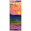 Obraz z zegarem, Górska łąka o zachodzie słońca - 30x90
