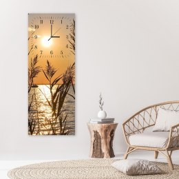 Obraz z zegarem, Trzciny o zachodzie słońca - 25x65