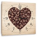 Obraz z zegarem, Serce z ziaren kawy - 40x40