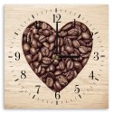 Obraz z zegarem, Serce z ziaren kawy - 40x40