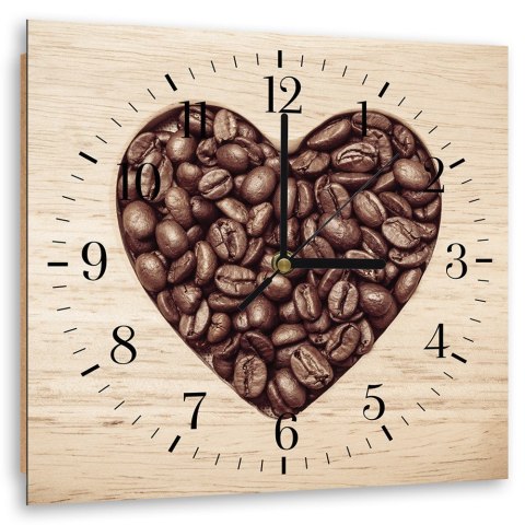 Obraz z zegarem, Serce z ziaren kawy - 60x60