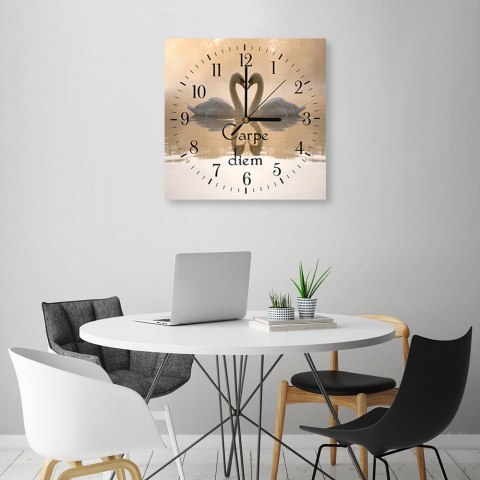 Obraz z zegarem, Zakochane łabędzie - 80x80