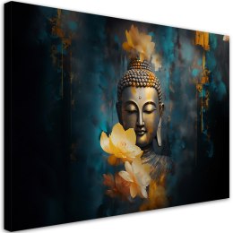 Obraz na płótnie, Budda i złote kwiaty - 100x70