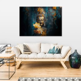 Obraz na płótnie, Budda i złote kwiaty - 100x70
