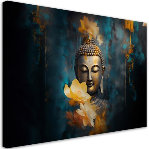 Obraz na płótnie, Budda i złote kwiaty - 90x60