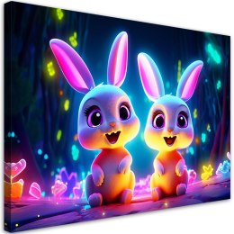 Obraz na płótnie, Kreskówkowe króliczki neon - 100x70
