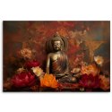 Obraz na płótnie, Medytuący Budda i kolorowe kwiaty - 100x70