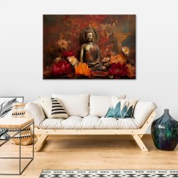 Obraz na płótnie, Medytuący Budda i kolorowe kwiaty - 60x40