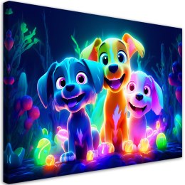 Obraz na płótnie, Neonowe psy z kreskówki - 120x80