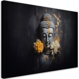 Obraz na płótnie, Szary budda i kwiaty - 100x70