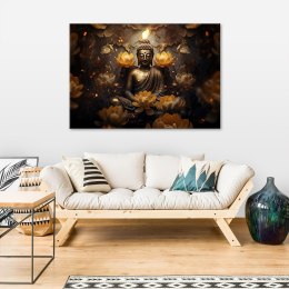 Obraz na płótnie, Złoty Budda i kwiaty lotosu - 120x80