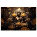 Obraz na płótnie, Złoty Budda i kwiaty lotosu - 120x80