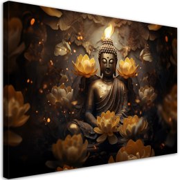 Obraz na płótnie, Złoty Budda i kwiaty lotosu - 60x40