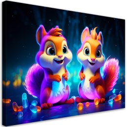 Obraz na płótnie, Neonowa wiewiórka z kreskówki - 90x60