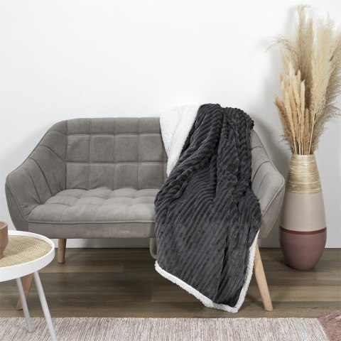 Koc Sherpa szary 180x220cm prążkowany