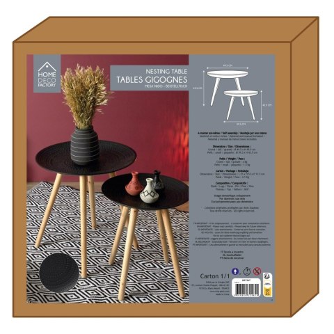 Zestaw 2 okrągłych stolików czarny/naturalny