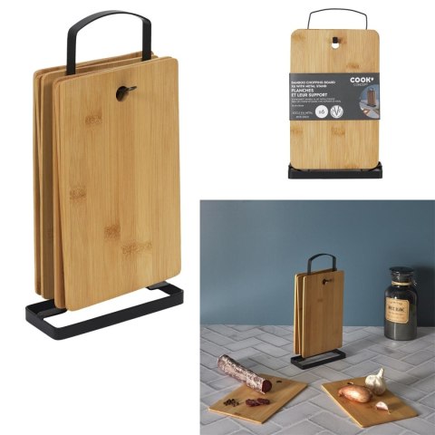 Zestaw 6 desek do krojenia bambusowych na stojaku