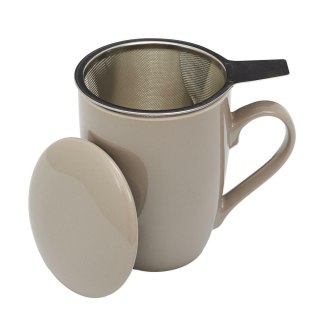 Kubek Mira beżowy z zaparzaczem i pokrywką