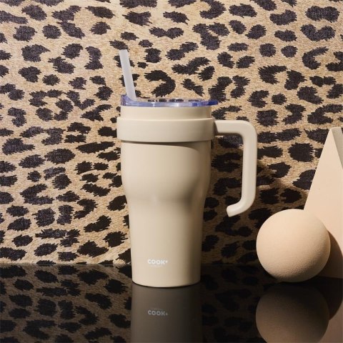 Kubek termiczny z uchwytem i słomką Miami 600ml beżowy