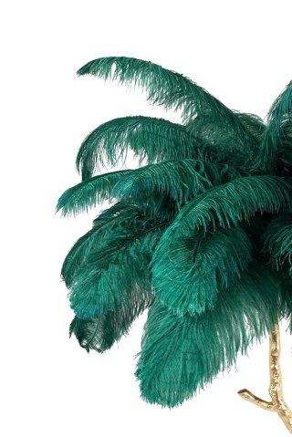 Lampa podłogowa TIFFANY 175 zielona mosiądz / naturalne pióra