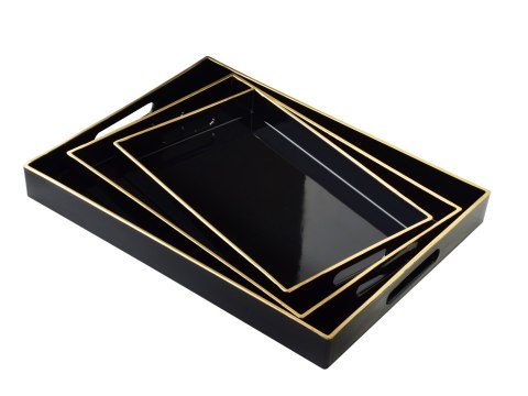 BLANCHE BLACK Komplet 3 Tac dekoracyjnych 40x30x4cm/35x25x3,5cm/30x20x3,5cm