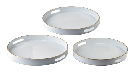 BLANCHE WHITE Komplet 3 Tac Dekoracyjnych okrągłe 38x38x4cm/35x35x4cm/33x33x3,5cm