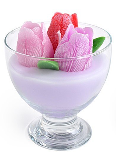 Świeca w pucharku TULIPANY woskowa 11x14cm liliowa