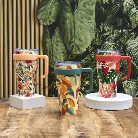 Kubek termiczny Mini Miami Floral czerwony uchwyt
