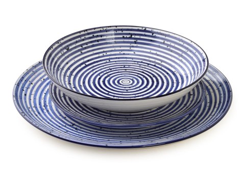 STRIPES BLUE Komplet obiadowy 18cz.27/19/20cm miska 550ml