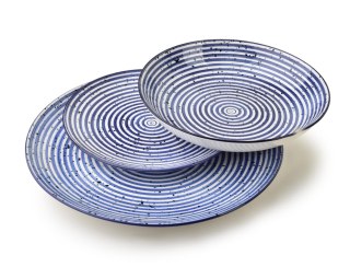 STRIPES BLUE Komplet obiadowy 18cz.27/19/20cm miska 550ml