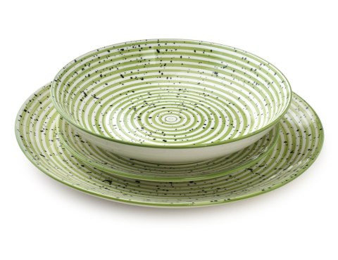 STRIPES GREEN Komplet obiadowy 18cz.27/19/20cm miska 550ml