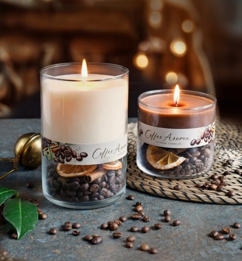 Świeca DUO COFFEE walec duży 10x15cm brązowa woskowa(zapachowa) w szkle