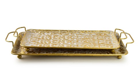 VINTAGE GLOW Komplet 2 tac dekoracyjnych prostokąt 54x26x2,5/47x22x2,5 cm