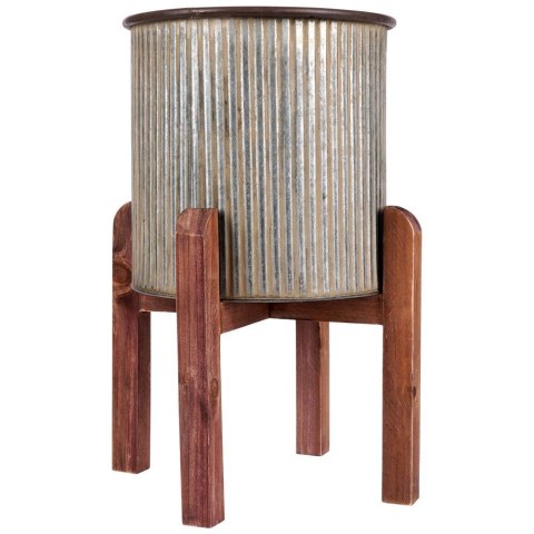 Osłonka na Doniczkę na Stojaku Stalowa 27 x 39 cm VILDE Retro Żebrowana