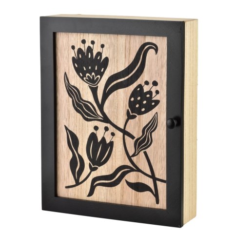 STACY Skrzynka na klucze 26x20x5,5 cm czarne kwiaty