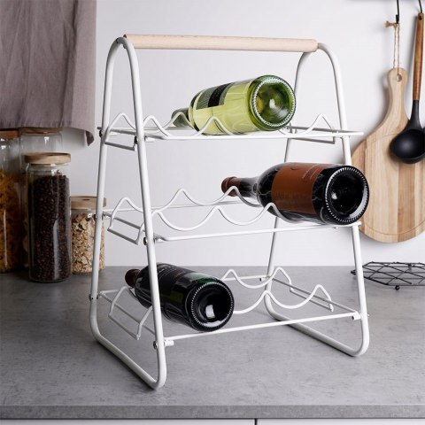 Stojak na Wino Dekoracyjny Metalowy Biały 9 Butelek HOUSEWARE 33x29x46 cm