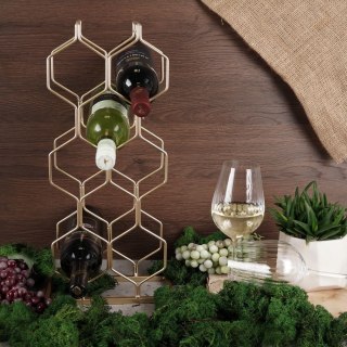 Stojak na Wino Metalowy Złoty Osiem Butelek do Leżakowania 48 cm T4Y