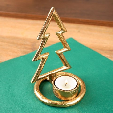 Świecznik Choinka Tealight 1 Świeczka Świąteczny Złoty Loft VILDE 16 cm