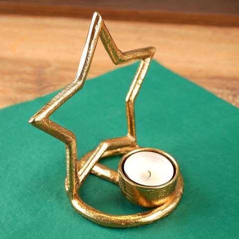 Świecznik Gwiazda Tealight 1 Świeczka Świąteczny Złoty Loft VILDE 15,5 cm