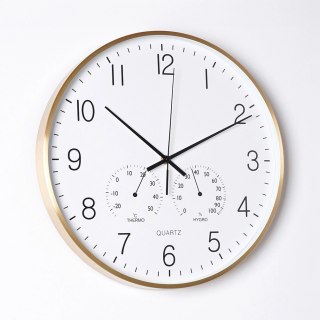 Zegar Ścienny na Ścianę z Termometrem Higrometrem Biały Złoty ORION 38 cm