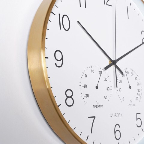 Zegar Ścienny na Ścianę z Termometrem Higrometrem Biały Złoty ORION 38 cm