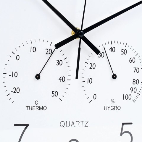 Zegar Ścienny na Ścianę z Termometrem Higrometrem Biały Złoty ORION 38 cm